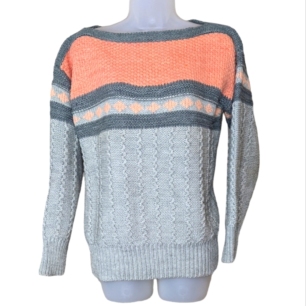Vintage Color Block Fisherman's Sweater Large Evian Jrs. Acrylic